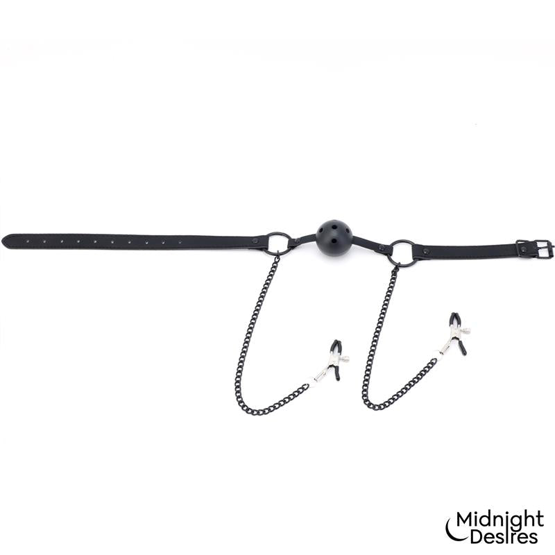 Ball Gag with Nipple Clamps