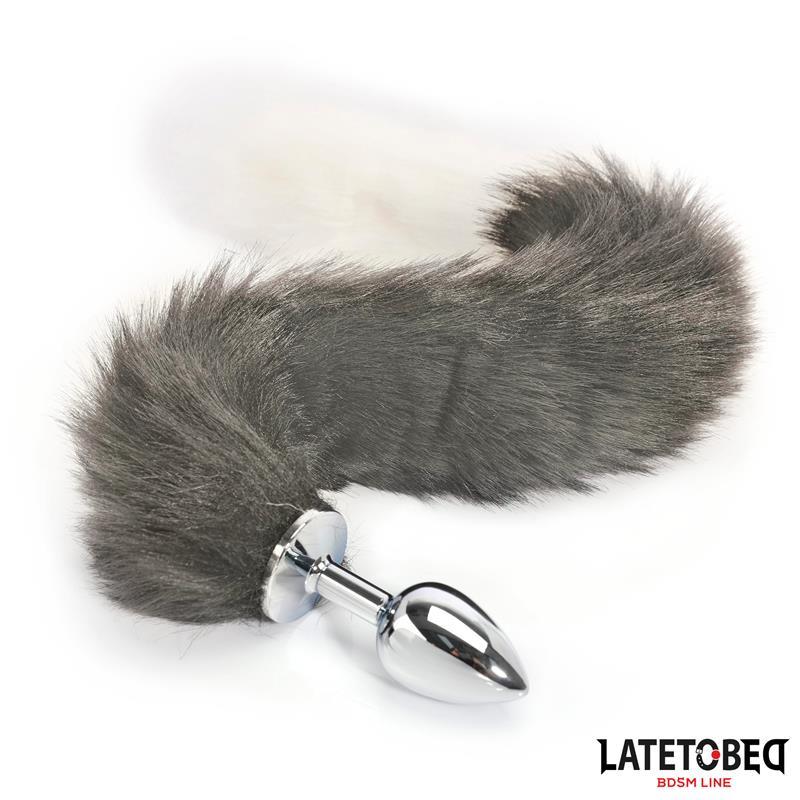 Anal plug with tail Gray and White 40 cm