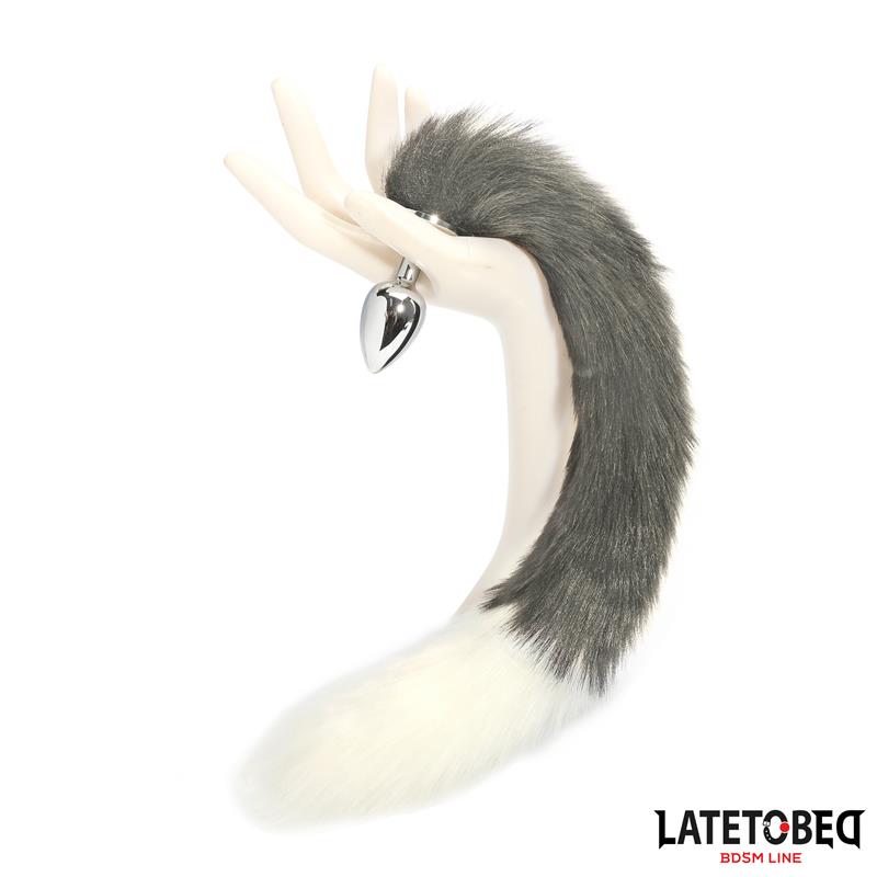 Anal plug with tail Gray and White 40 cm