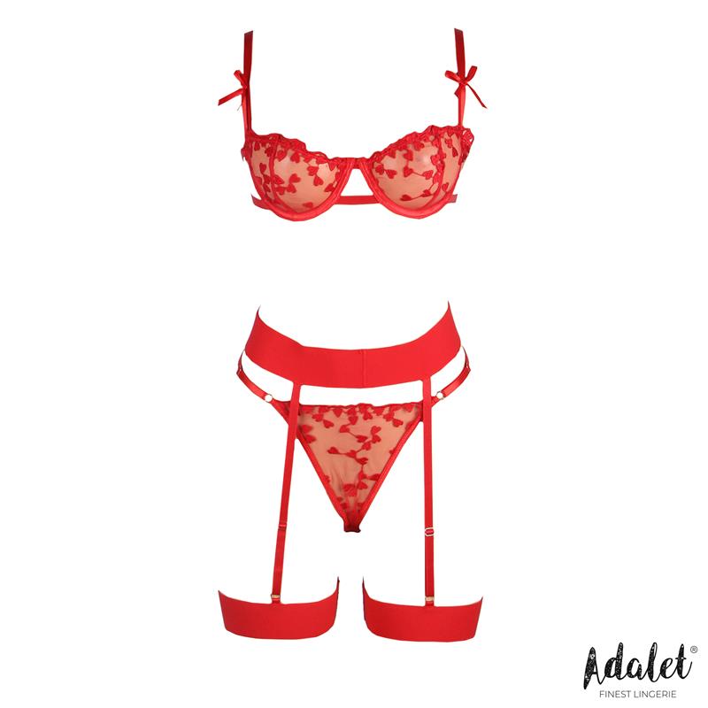 Yvonne bra thong and garter belt Set with Hearts Red