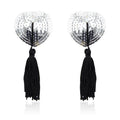 Self Adhesive Heart Sequin Nipple Cover with Tassel Silver Black